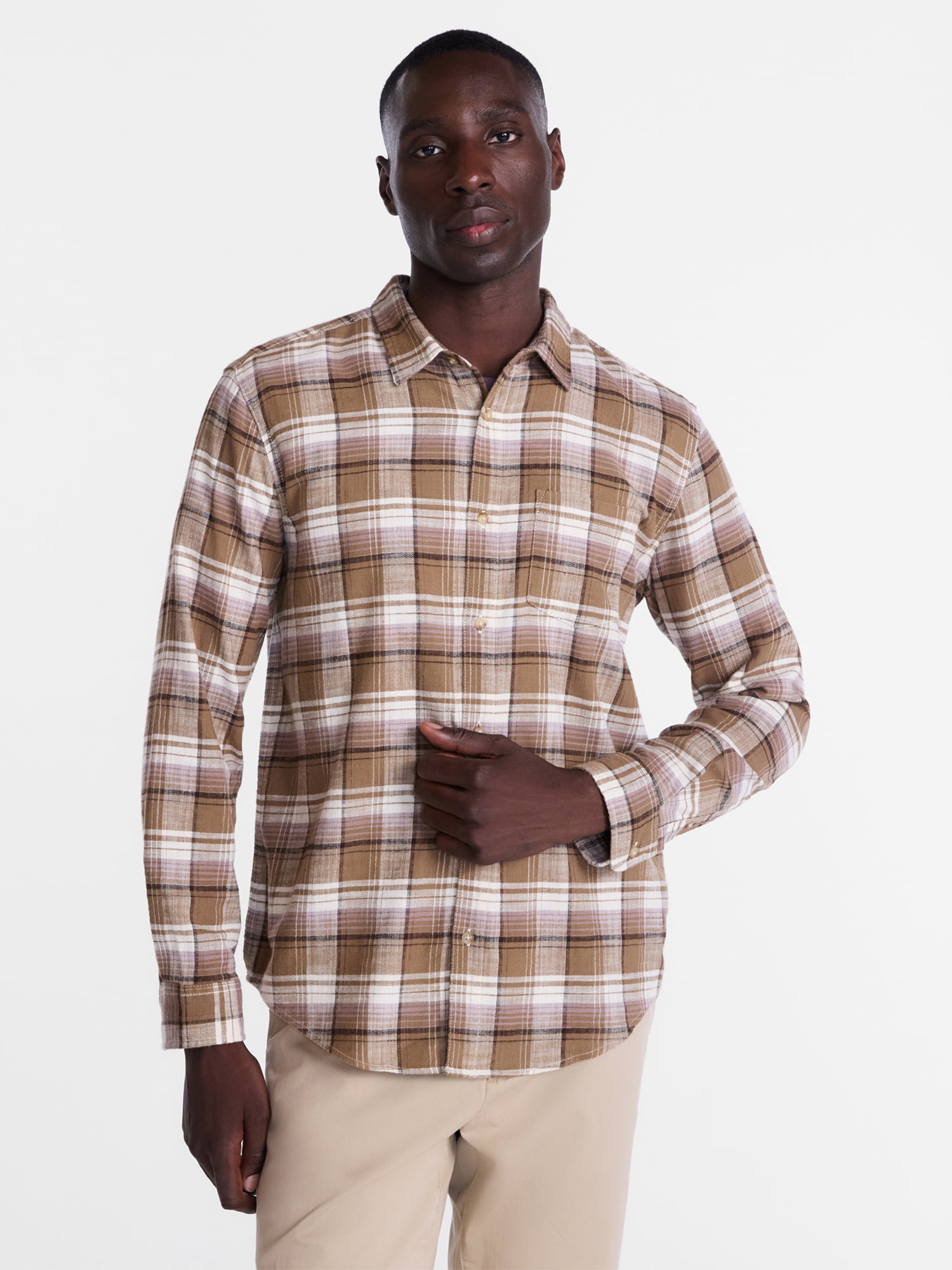 George Men's and Big Men's Slub Cotton Shirt with Long Sleeves, Sizes S-3XL