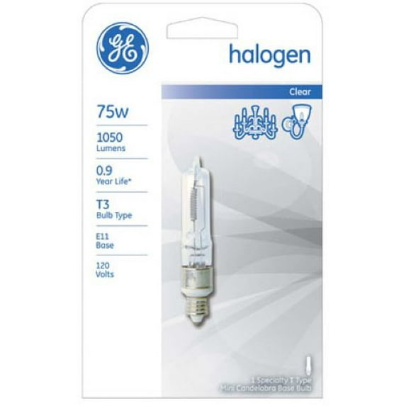 GE Lighting 12715 75-Watt 120V E11 T3 Halogen Mini Candelabra Tube Light Bulb