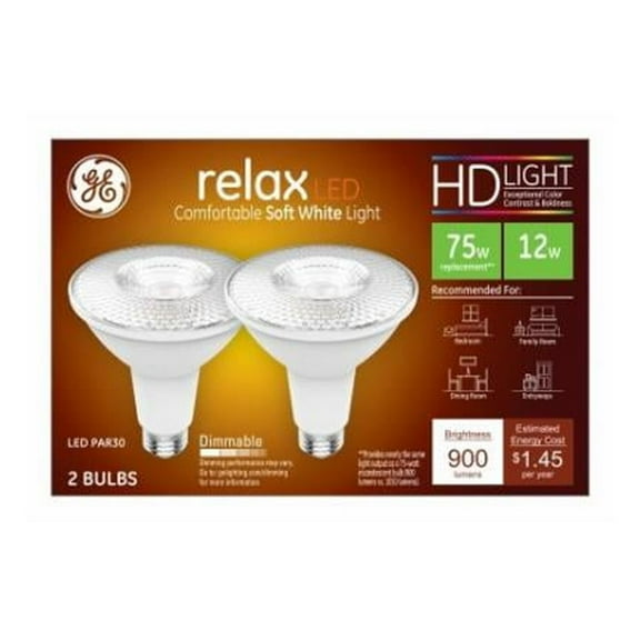 GE Lighting 240121 12W Par30 Shape Soft White Light Color Diffused Bulb - Pack of 2