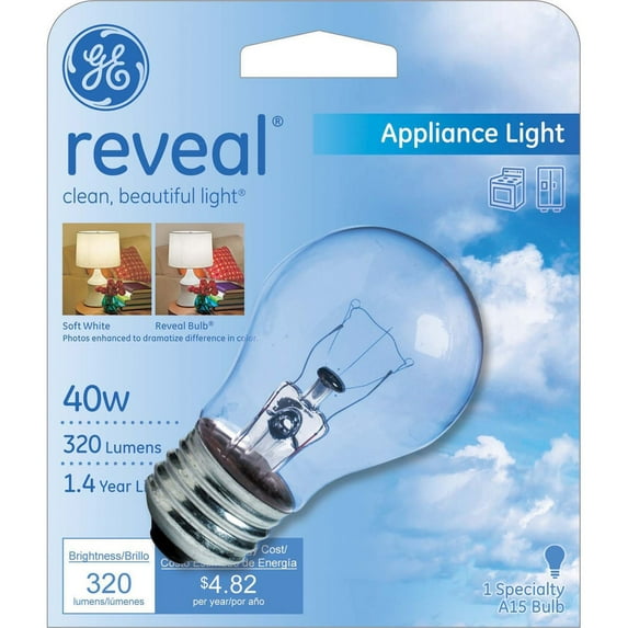 GE Lighting 31084 40-Watt Reveal Appliance Light A15 1CD Light Bulb