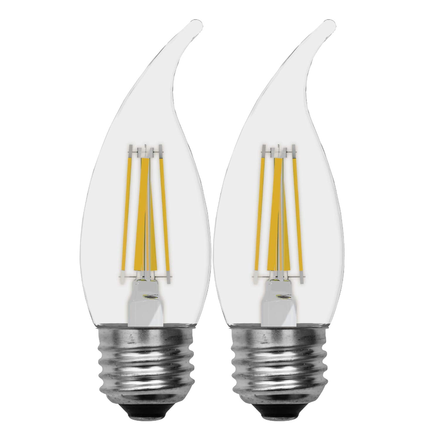 GE Lighting 36942 Clear Finish Light Bulb Relax HD Dimmable LED Decorative 5.5 (60-Watt Replacement), 500-Lumen Medium Base Bent Tip, 2-Pack, Soft White, 2