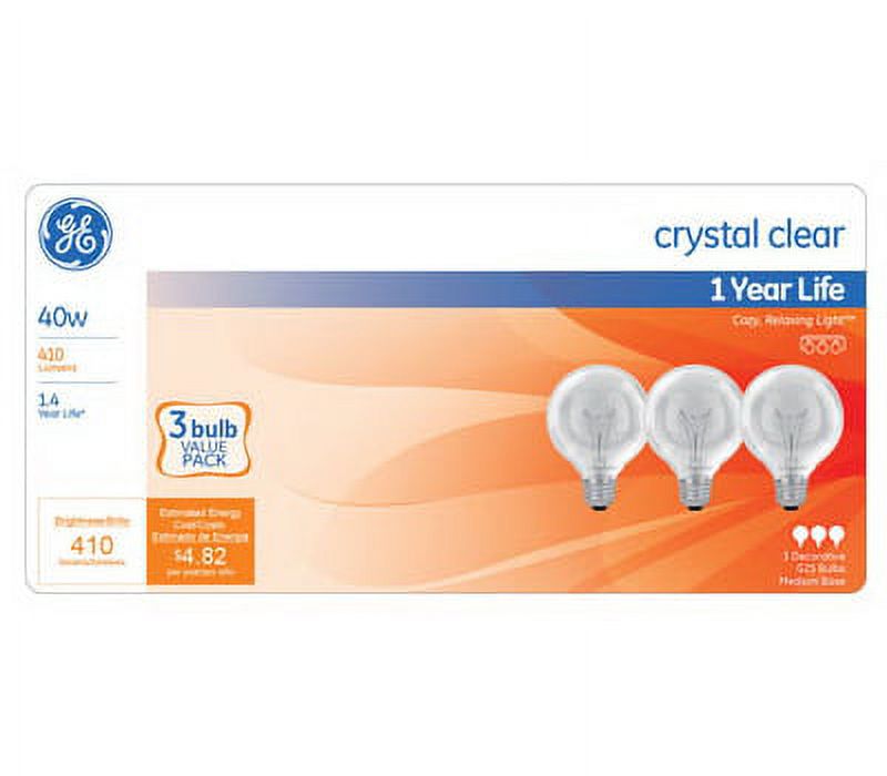 GE Lighting 44739 40 Watt Incandescent Globe Bulb G Shape Crystal Clear