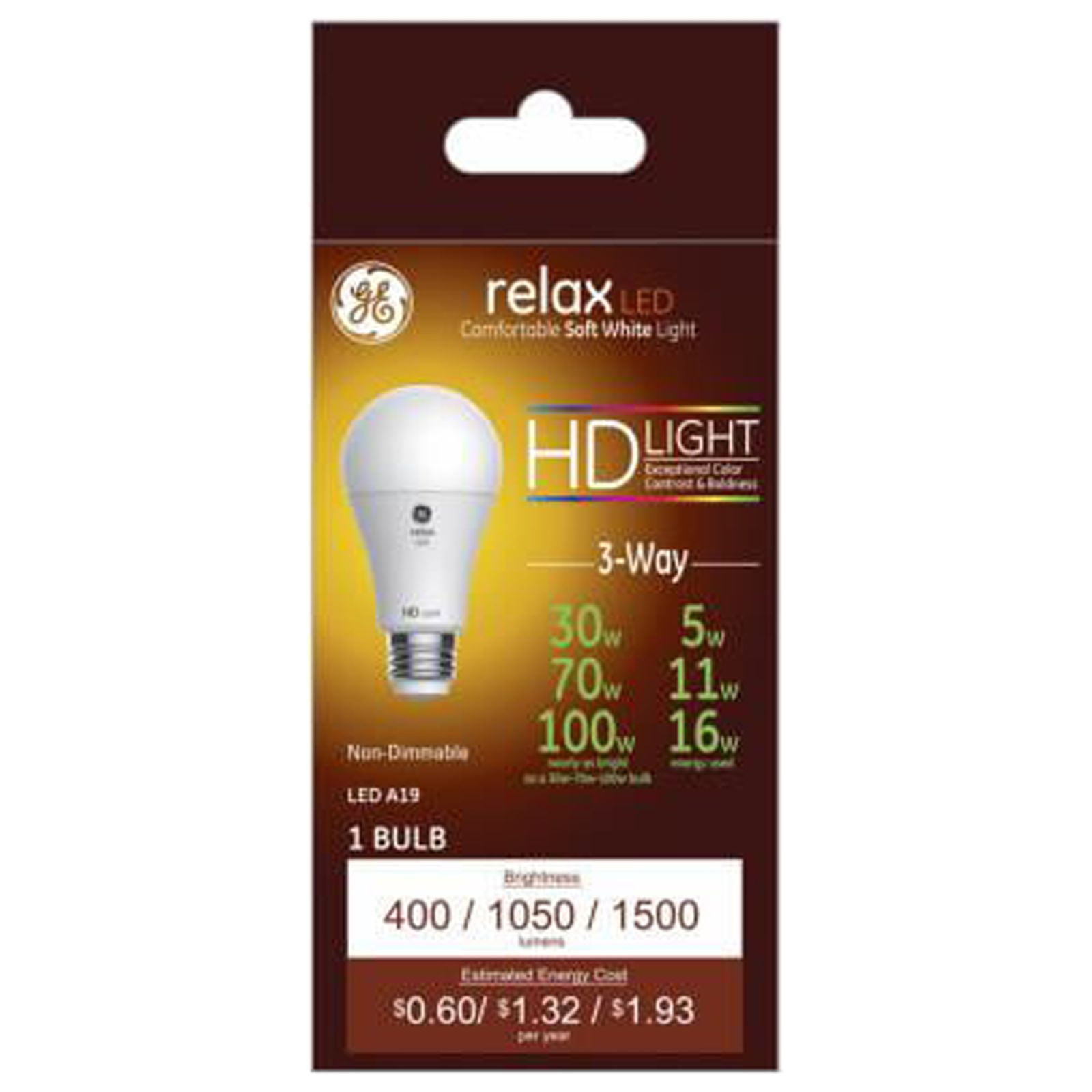 GE Relax A19 3-Way Soft White LED Light Bulb
