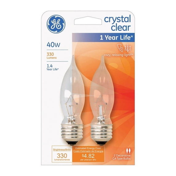 GE Medium Base Decorative Bent-Tip Clear Light Bulb, 40-Watts, 2-Pk ...