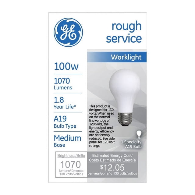 GE Lighting 72527 100-Watt 1070/815-Lumen 130-Volt Rough Service A19 ...