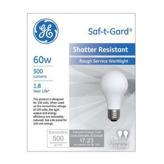 GE Lighting 72549 60-Watt Rough Service Frost A-Line Light Bulb, 2-Pack