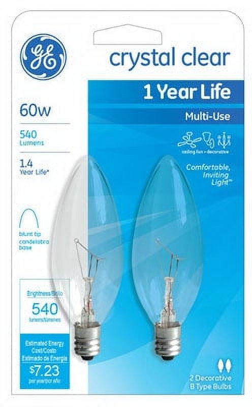 GE Lighting 76229 Blunt Tip B10 Candelabra Base Bulb, Crystal Clear ...