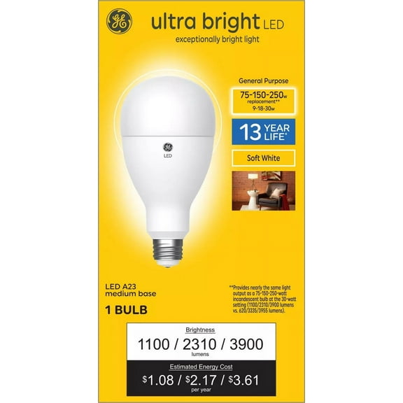 GE Lighting LED 9W 18W 30W (75W 150W 250W Equivalent) Soft White 3-Way Light Bulbs
