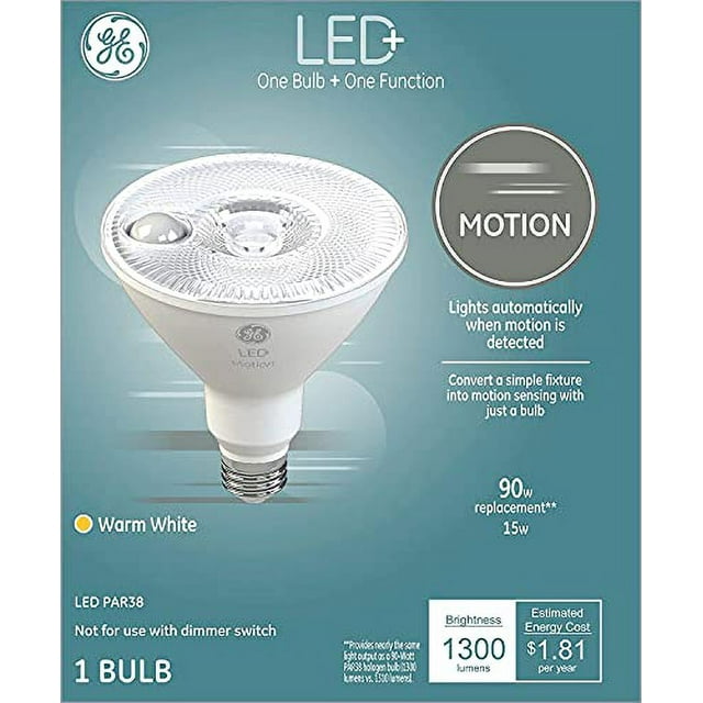GE Lighting LED+ Motion Sensor Light Bulb, Warm White, Security Light