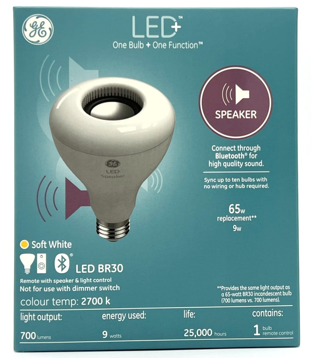 GE Lighting LED+ Speaker Indoor Floodlight Bulb, Soft White, Bluetooth Speaker, No App or Wi-Fi Required, Remote Include