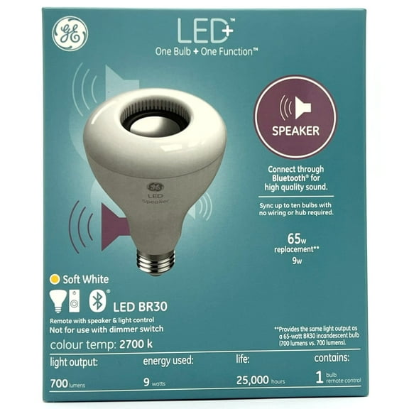 GE Lighting LED+ Speaker Indoor Floodlight Bulb, Soft White, Bluetooth Speaker, No App or Wi-Fi Required, Remote Included, BR30 Indoor Floodlight Bulb (1 Pack)