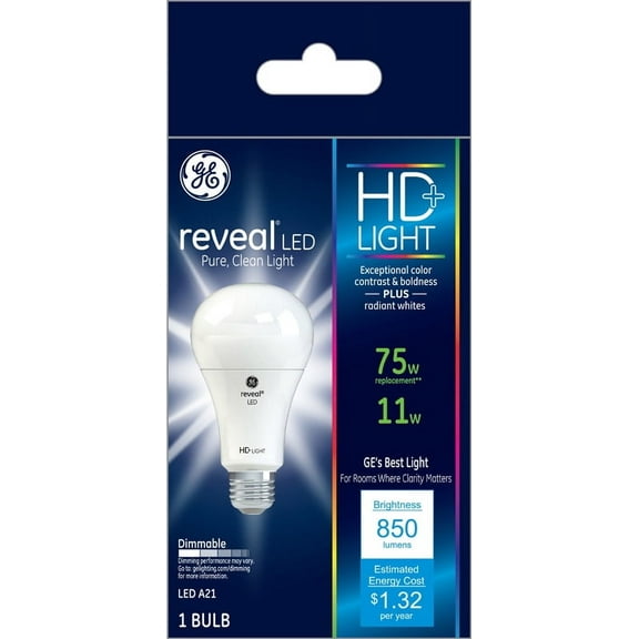 GE Lighting Reveal 11 Watt A21 LED Bulb 850 Lumens Pure Clean Light