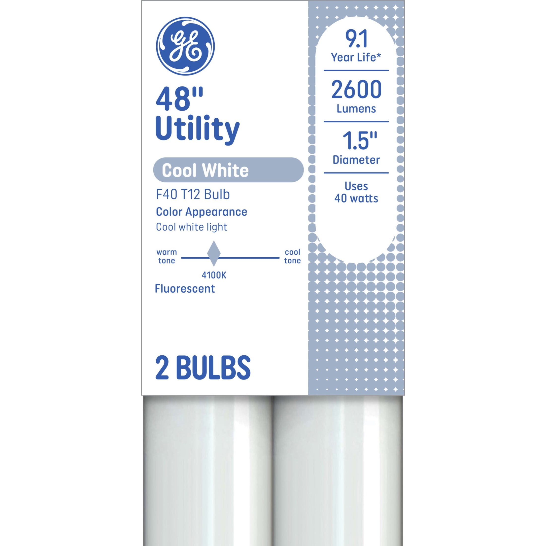 GE Linear Fluorescent 40W 48" (4ft) F40 T12 Utility Cool White Tube 2pk