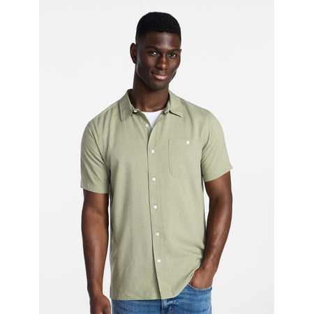 George Men's & Big Men's Regular Fit Microfiber Button-Up Shirt with Short Sleeves, Sizes XS-5XL