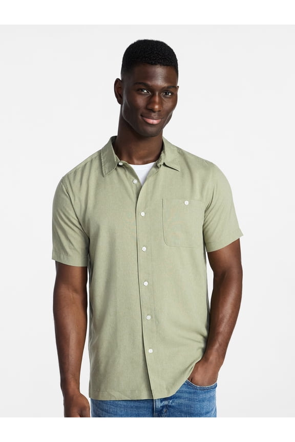 Men's & Big Men's Regular Fit Microfiber Button-Up Shirt with Short Sleeves, Sizes XS-5XL