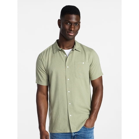 Men's & Big Men's Regular Fit Microfiber Button-Up Shirt with Short Sleeves, Sizes XS-5XL