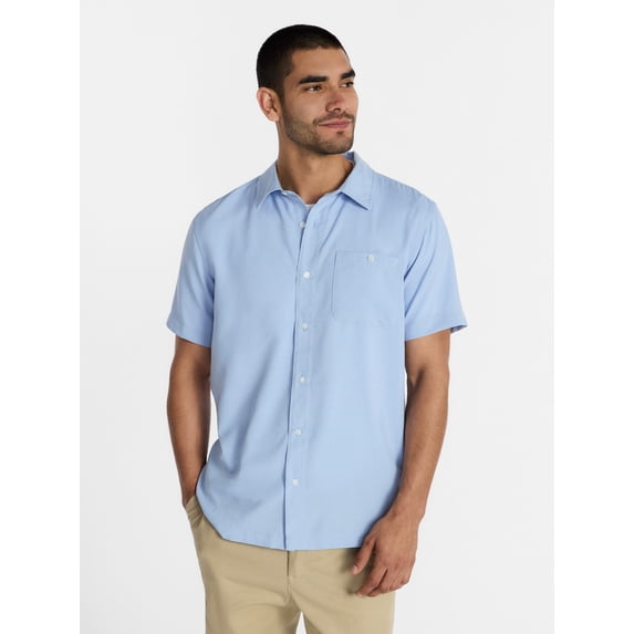 George Men's & Big Men's Regular Fit Microfiber Button-Up Shirt with Short Sleeves, Sizes XS-5XL