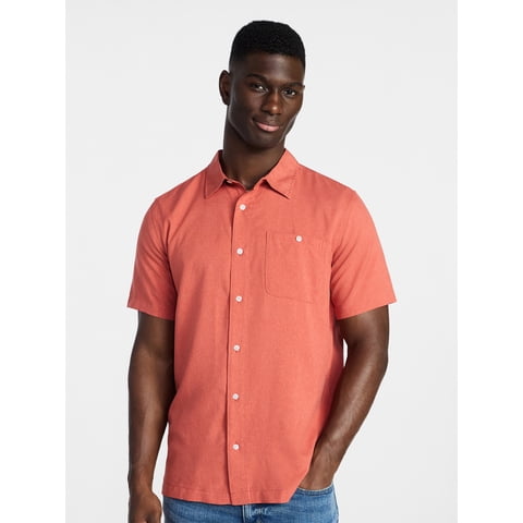 Men's & Big Men's Regular Fit Microfiber Button-Up Shirt with Short Sleeves, Sizes XS-5XL