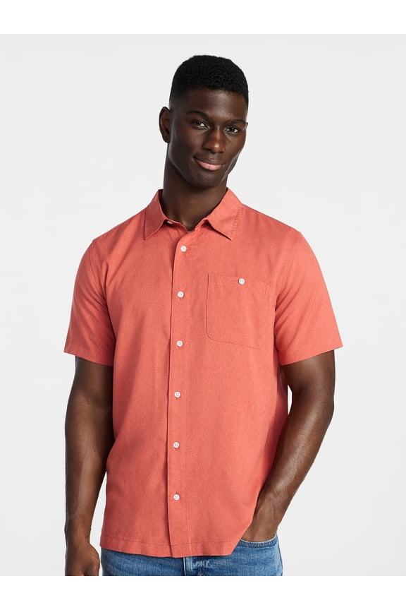 Men's & Big Men's Regular Fit Microfiber Button-Up Shirt with Short Sleeves, Sizes XS-5XL