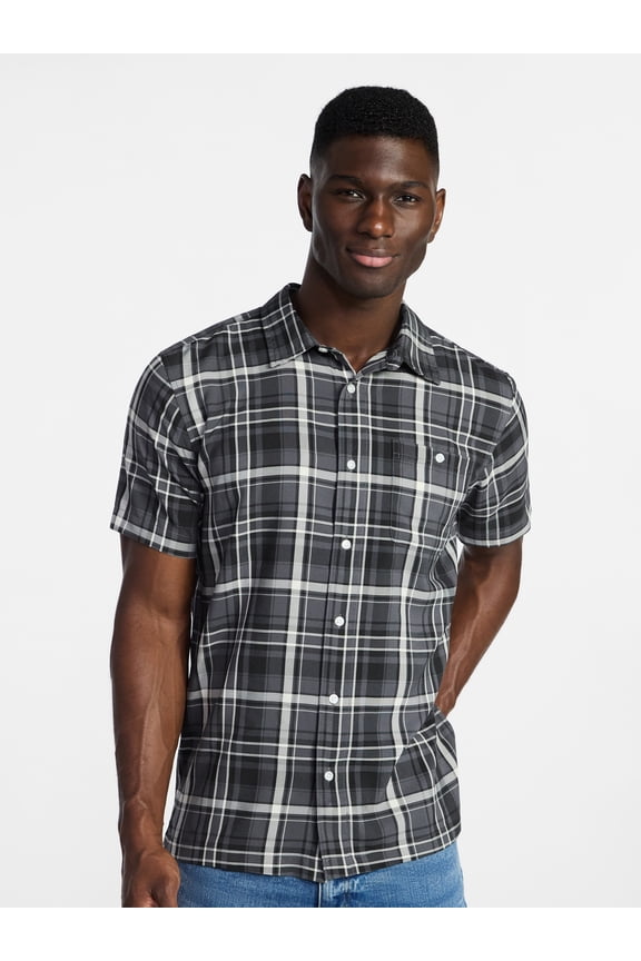 Men's & Big Men's Regular Fit Microfiber Button-Up Shirt with Short Sleeves, Sizes XS-5XL