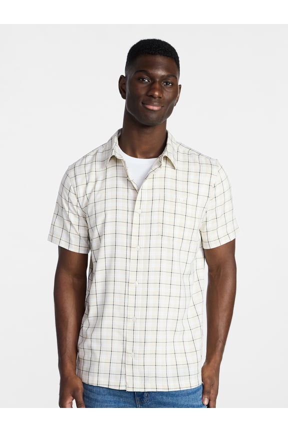 Men's & Big Men's Regular Fit Microfiber Button-Up Shirt with Short Sleeves, Sizes XS-5XL