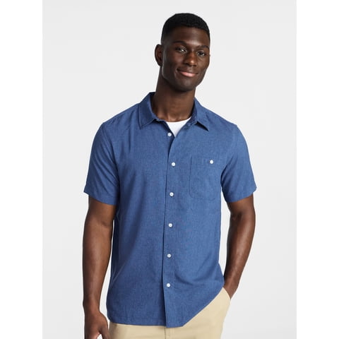 Men's & Big Men's Regular Fit Microfiber Button-Up Shirt with Short Sleeves, Sizes XS-5XL