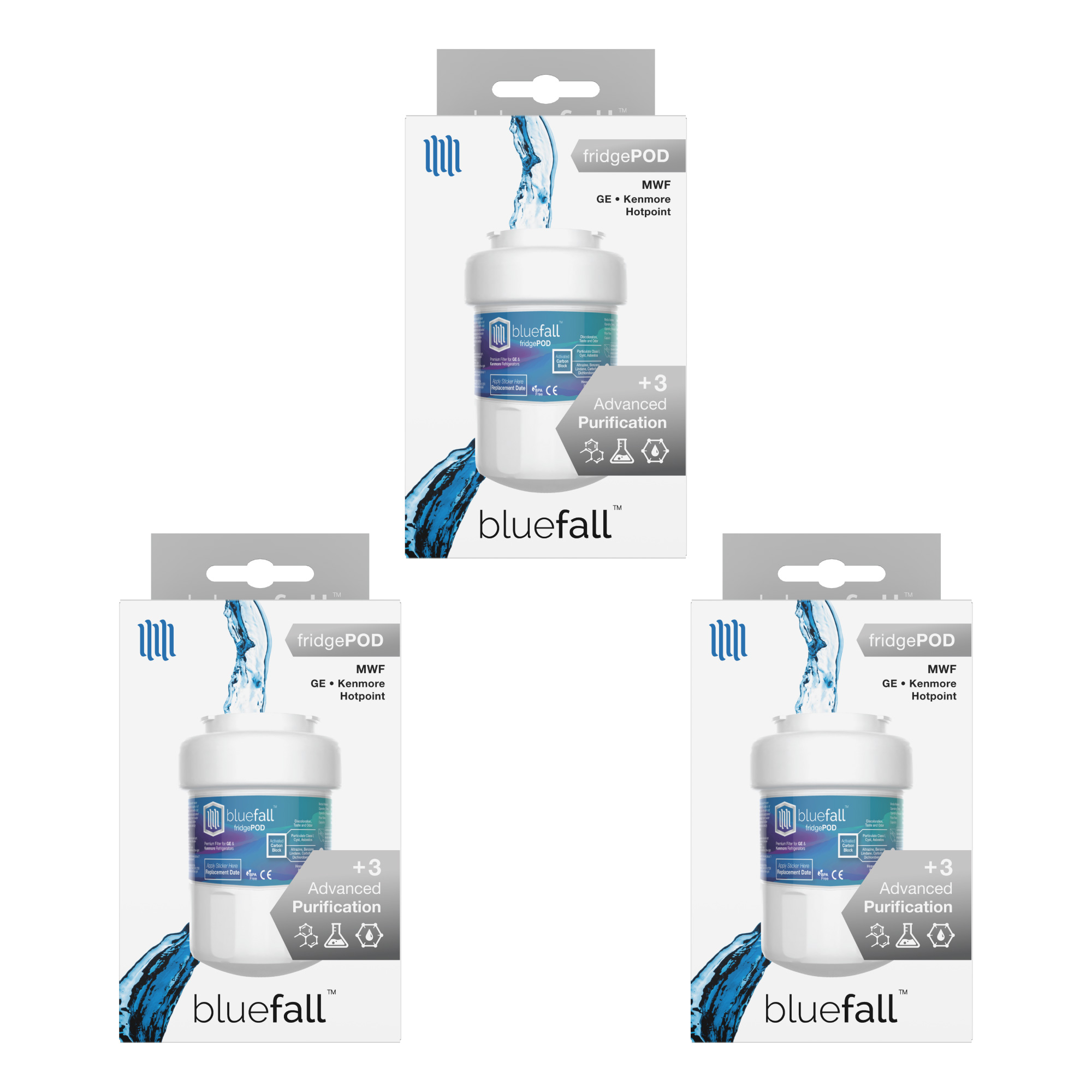 GE MWF Refrigerator Water Filter. Compatible Replacement Refrigerator Water Filter for GE MWF by Bluefall - VALUE PACK OF 3 - image 1 of 6