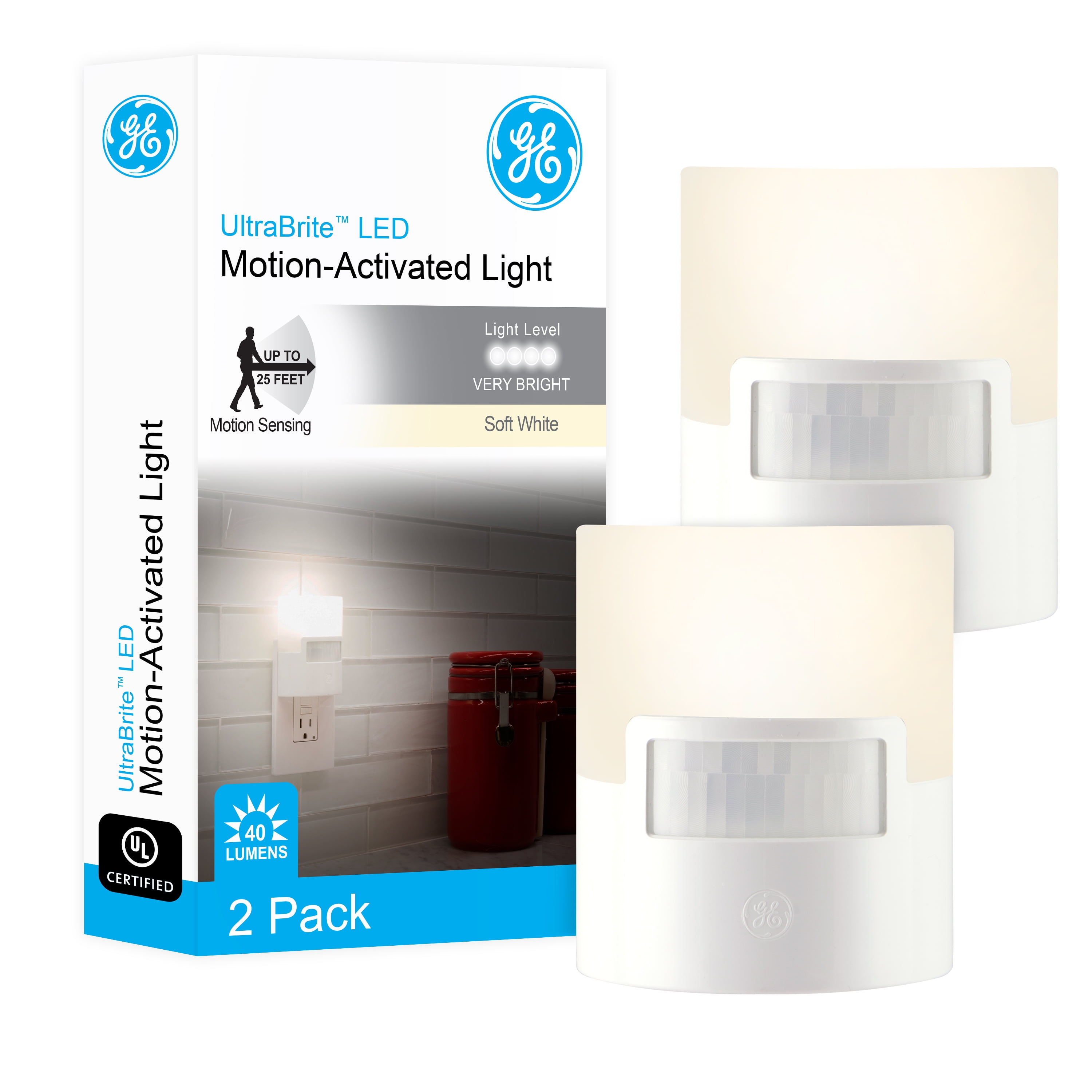 GE UltraBrite Motion Activated LED Night Light, White