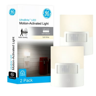 GE Motion Activated Soft White LED Night Lights, 2 Pack, Plug in, 3.63 in, 46632-P1