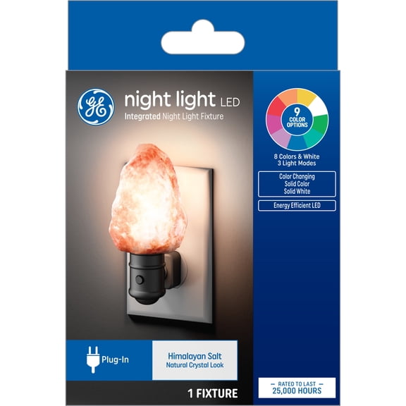 GE LED Night Light Himalayan Salt Lamp, Color Changing Plug-In Fixture