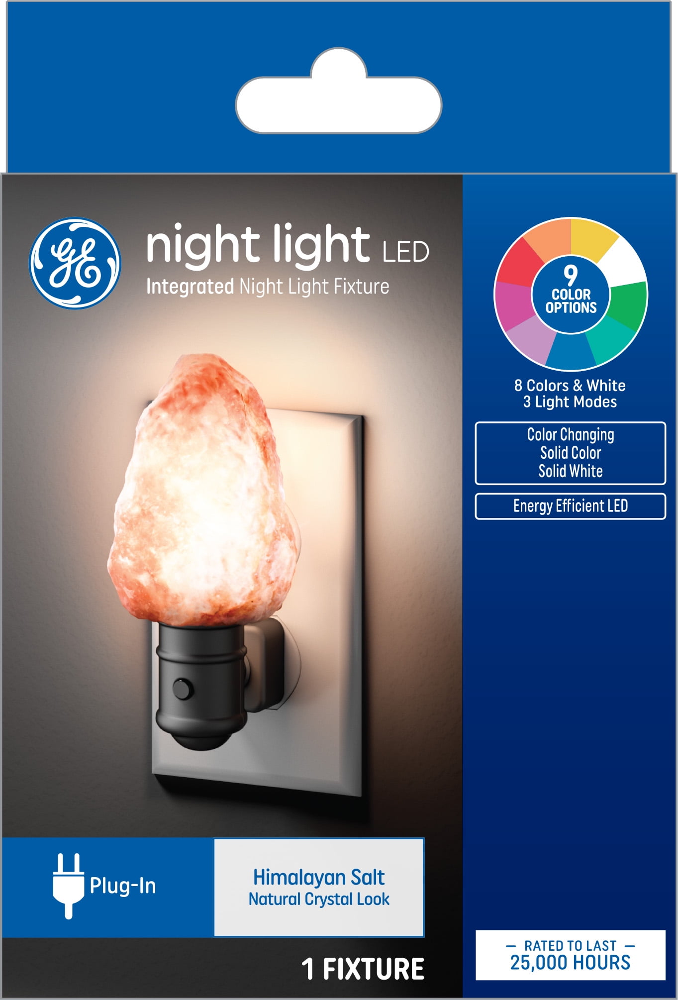 GE Night Light Himalayan Salt Lamp PlugIn Fixture, Color Changing, 9