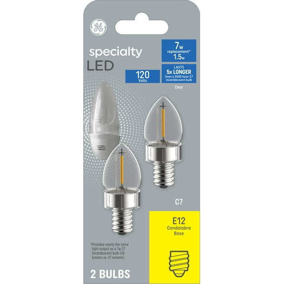 GE Night Light LED 7W Replacement Clear Bulbs, 2 Pack