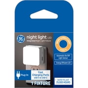 GE LED Night Light with Dual USB Ports, USB-A and USB-C Charging Ports Plug-In Fixture, Automatic On/Off Light Sensor, Warm Candlelight