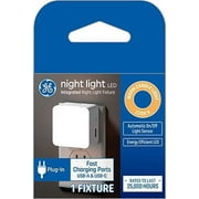 GE LED Night Light with Dual USB Ports, USB-A and USB-C Charging Ports Plug-In Fixture, Automatic On/Off Light Sensor, Warm Candlelight