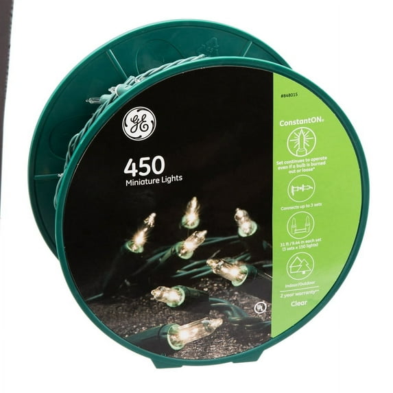 GE ON 450-Count 93.1-ft Clear White Incandescent Plug-In Christmas String Lights