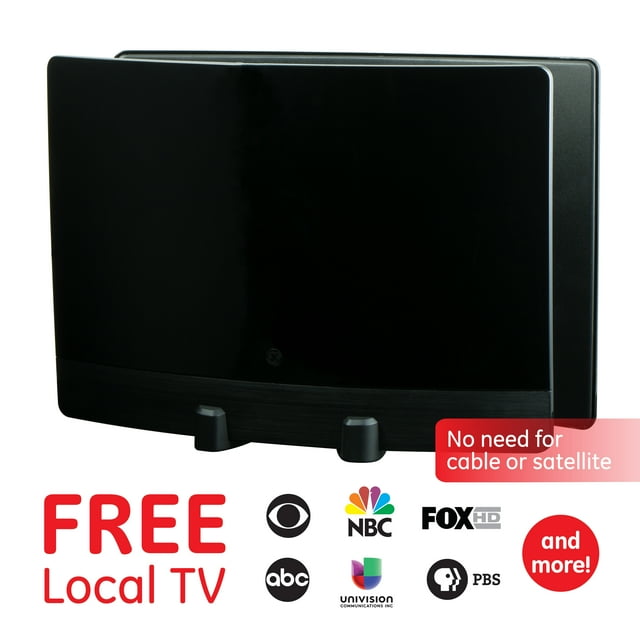 GE Optima Indoor HDTV Antenna, 60 mile Range, VHF UHF 1080P 4K, Black