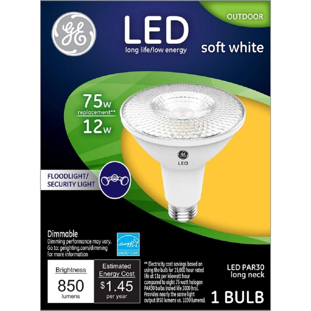 GE Lighting 38446 LED Flood/Security Bulb, Par30, Soft White, Long Neck, 1000 Lumens