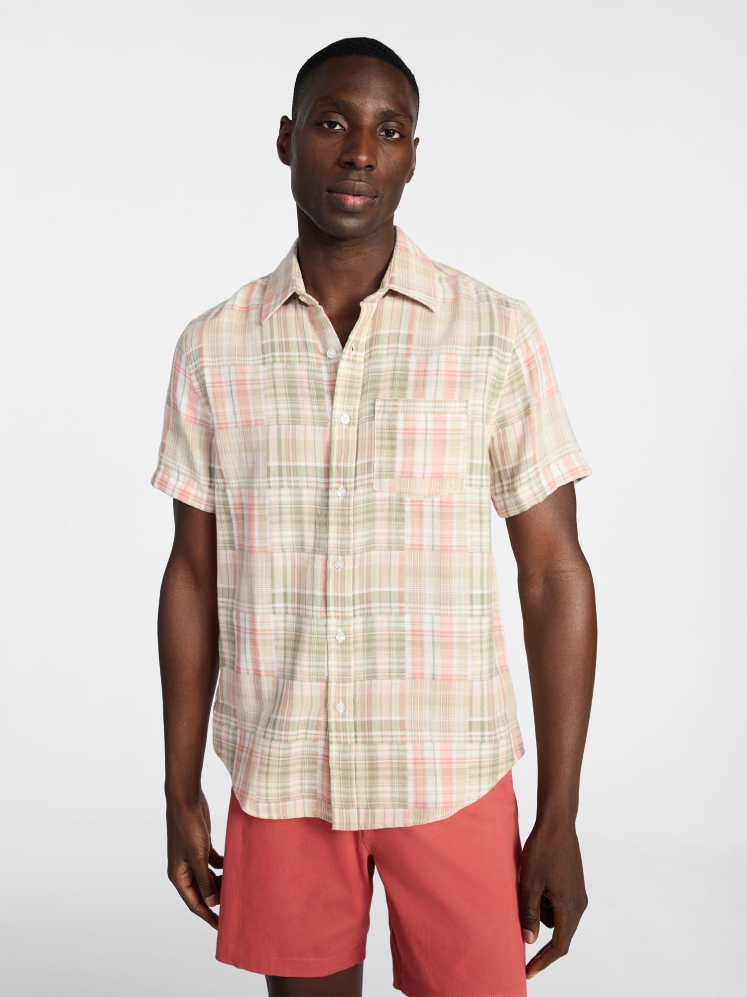 George Men's Patchwork Shirt with Short Sleeves, Sizes S-5XL