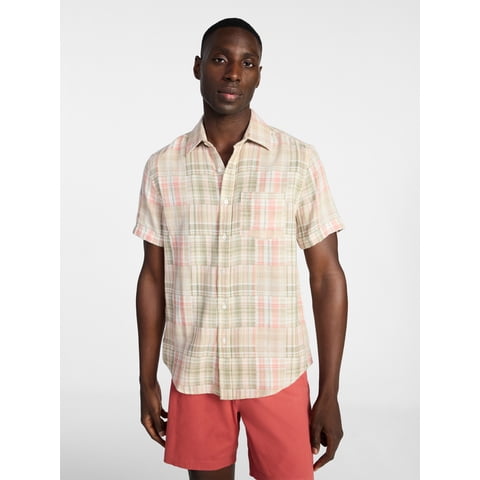 Men's Patchwork Shirt with Short Sleeves, Sizes S-5XL