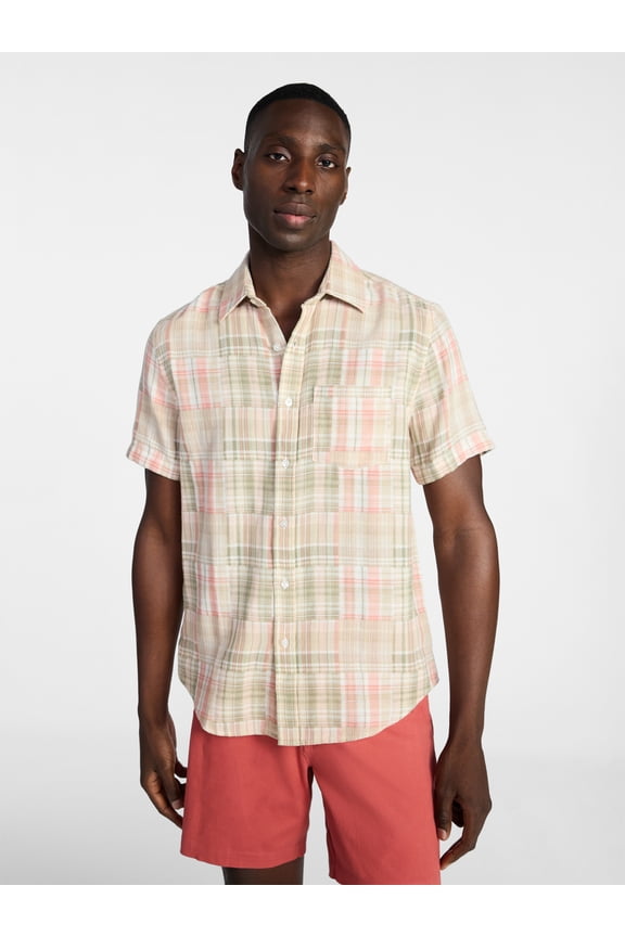 Men's Patchwork Shirt with Short Sleeves, Sizes S-5XL