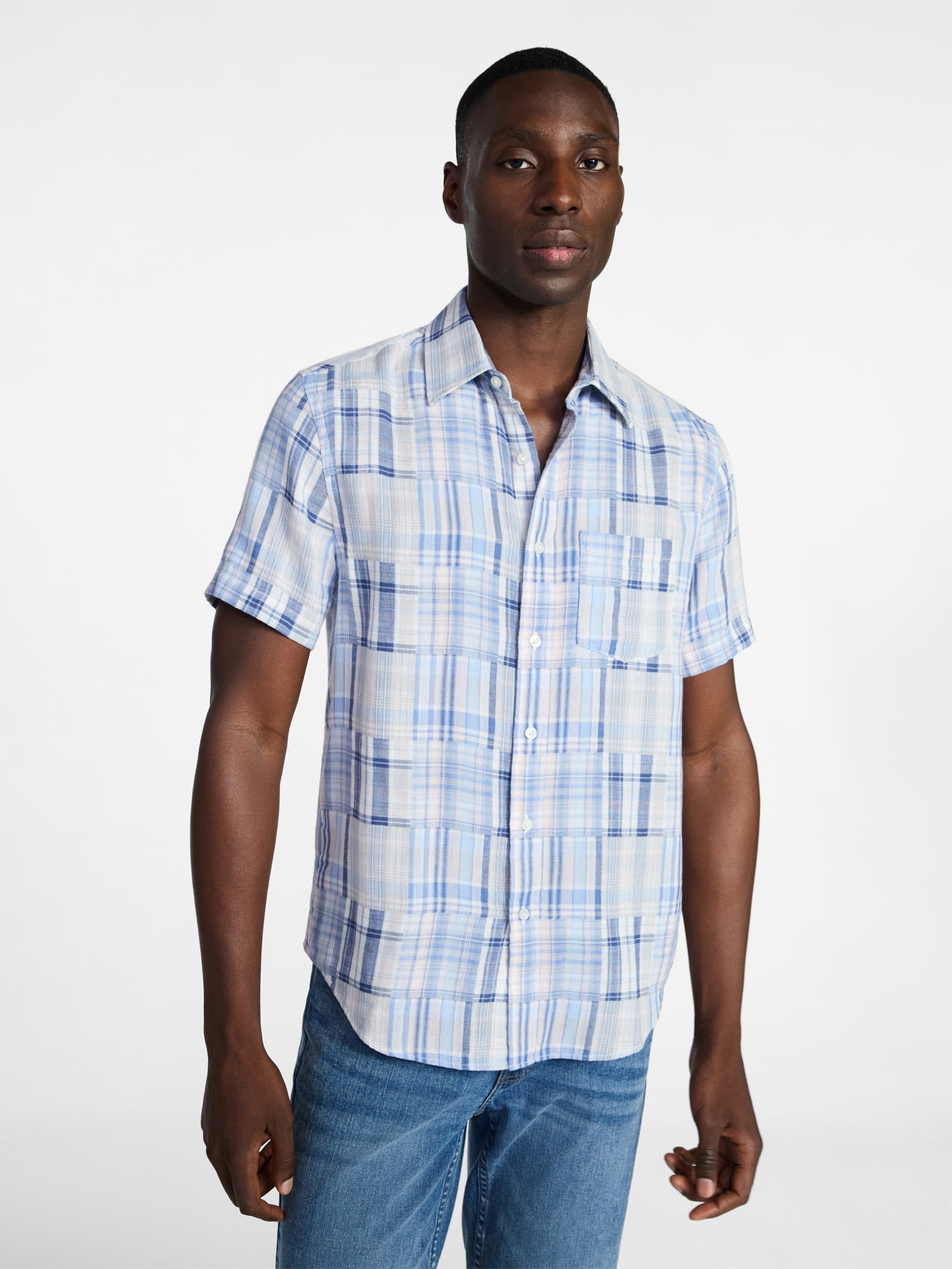 George Men's Patchwork Shirt with Short Sleeves, Sizes S-5XL