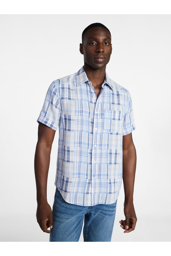 Men's Patchwork Shirt with Short Sleeves, Sizes S-5XL