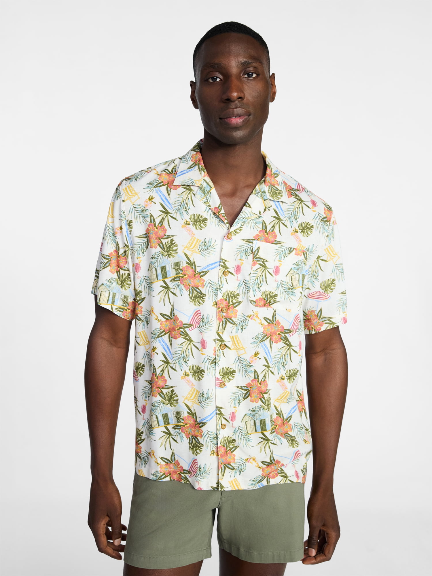 George Men's Relaxed Fit Printed Camp Shirt with Short Sleeves, Sizes S-3XLT