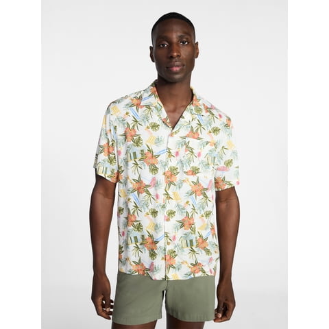 Men's Relaxed Fit Printed Camp Shirt with Short Sleeves, Sizes S-3XLT