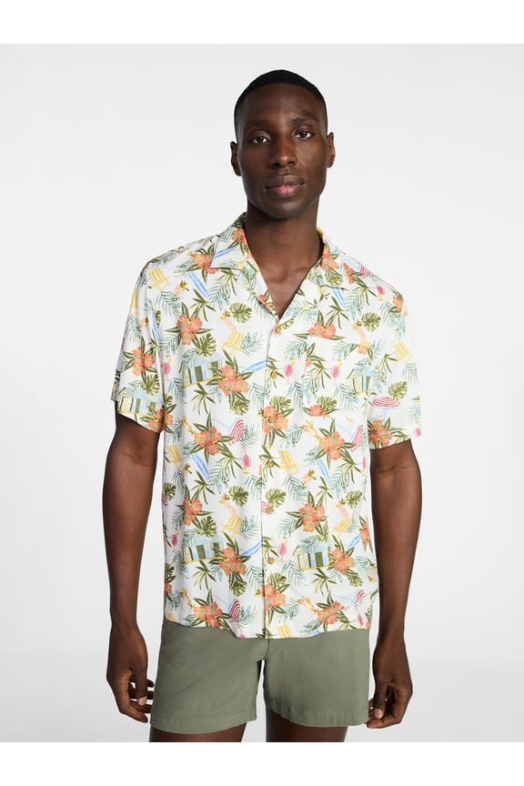 Men's Relaxed Fit Printed Camp Shirt with Short Sleeves, Sizes S-3XLT