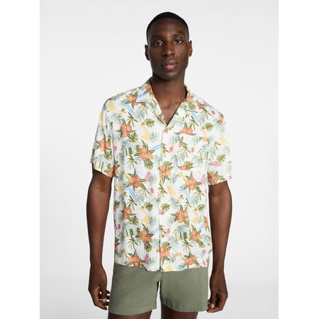 George Men's Relaxed Fit Printed Camp Shirt with Short Sleeves, Sizes S-3XLT