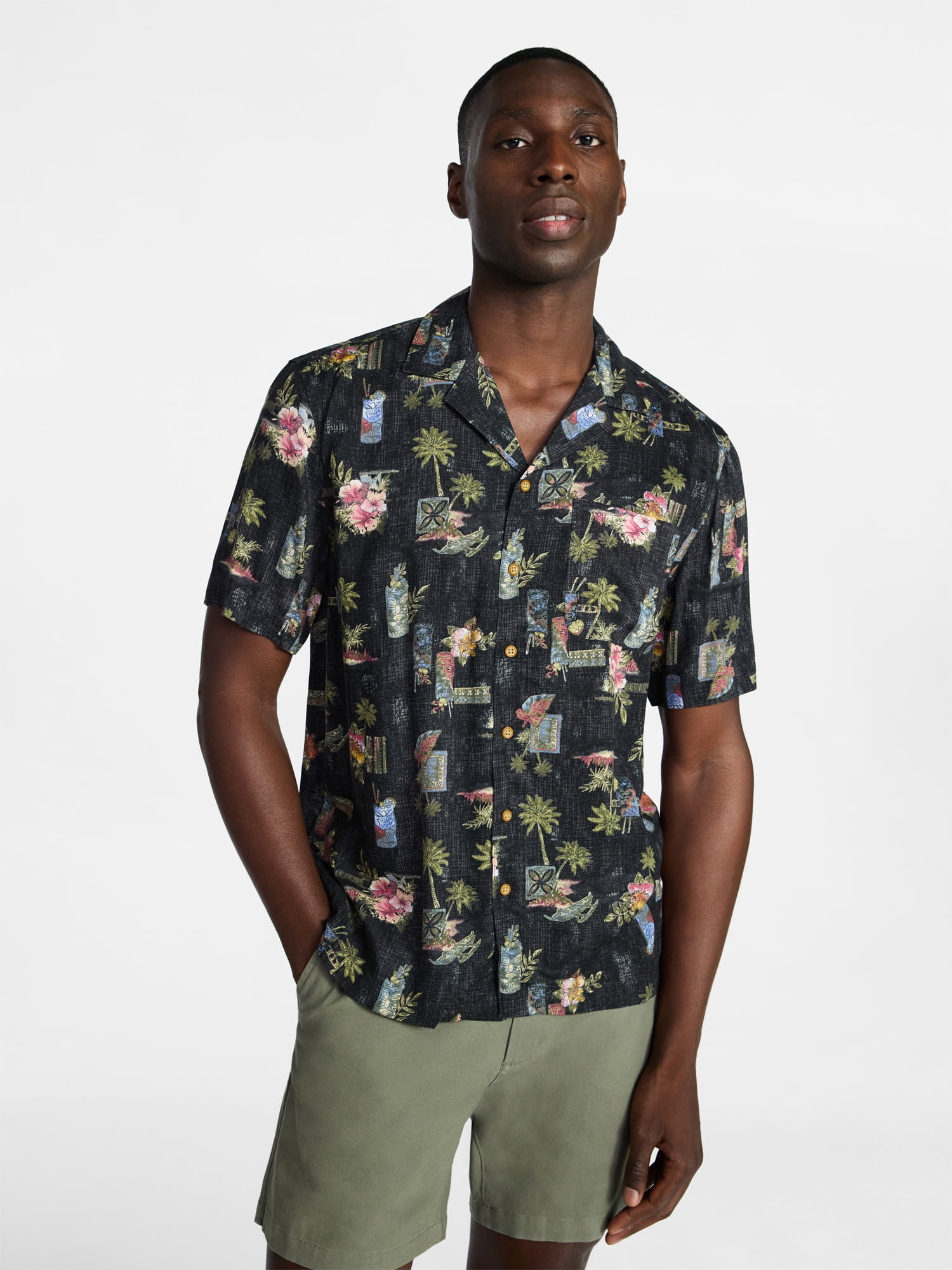 George Men's Relaxed Fit Printed Camp Shirt with Short Sleeves, Sizes S-3XLT