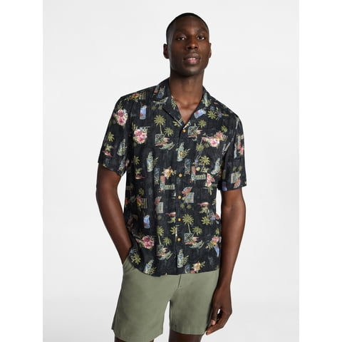 Men's Relaxed Fit Printed Camp Shirt with Short Sleeves, Sizes S-3XLT