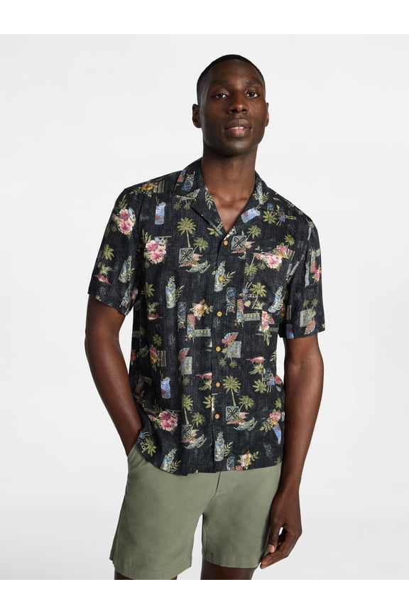 Men's Relaxed Fit Printed Camp Shirt with Short Sleeves, Sizes S-3XLT