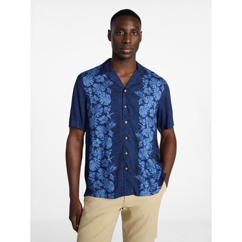 Men's Relaxed Fit Printed Camp Shirt with Short Sleeves, Sizes S-3XLT